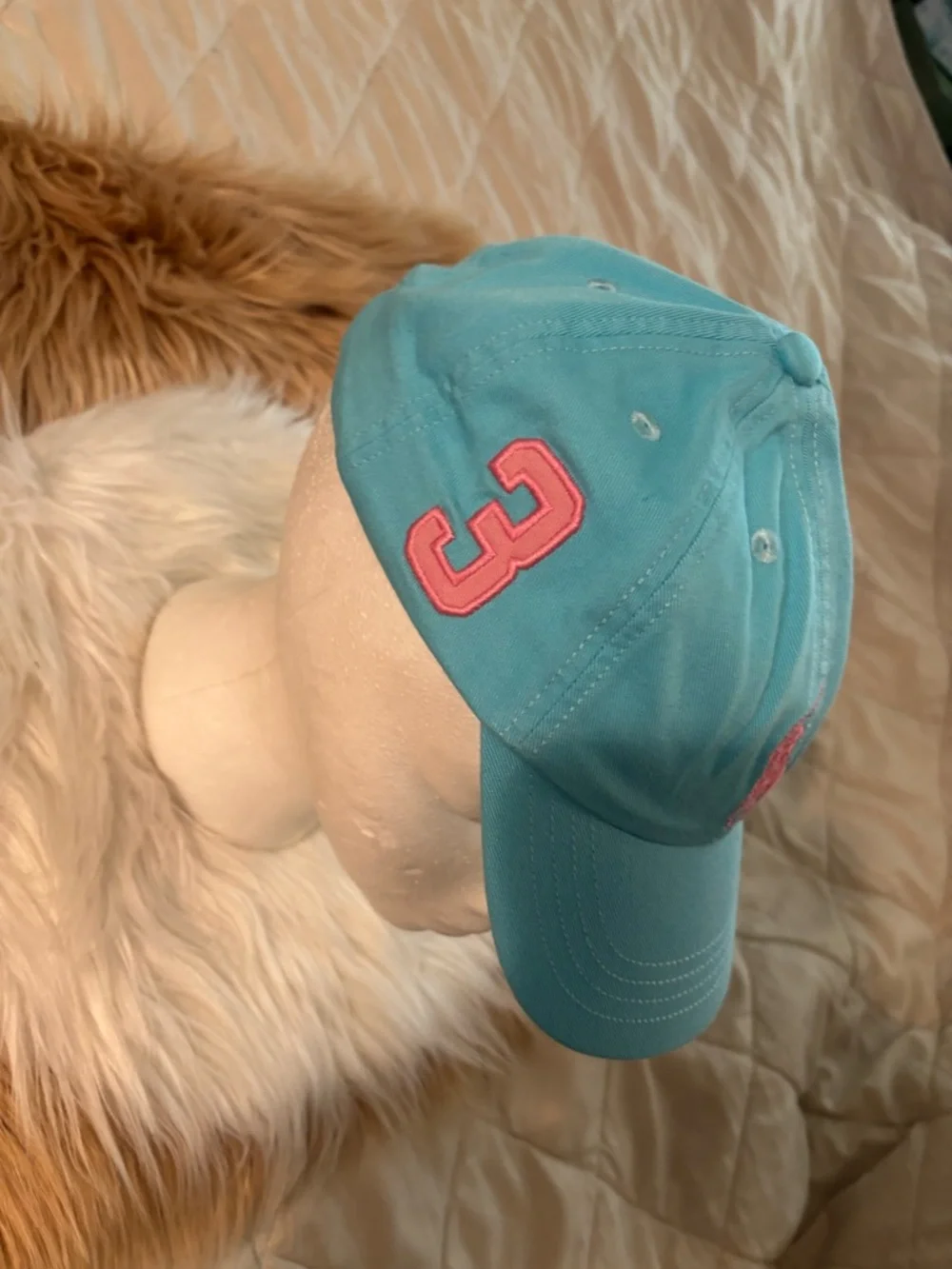Ralph Lauren Light Blue Cap with Pink Polo Logo